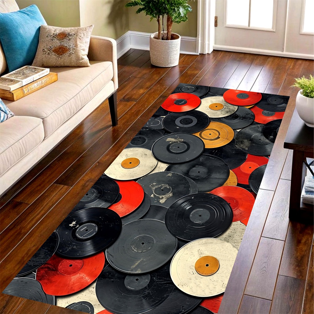 Commercial Vinyl Printing Machine - Tappeto vintage con stampa di dischi